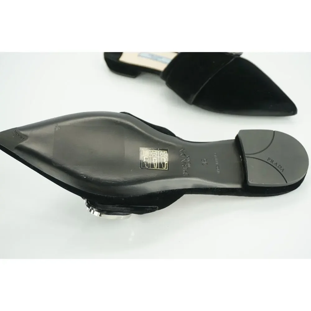 Prada Velvet Crystal Broach Pointy Mule Flat jewel broach